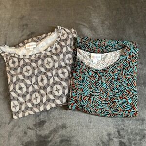 LuLaRoe Irma Tunic Top Womens Medium Multicolor Geometric High Low Bundle 2PK